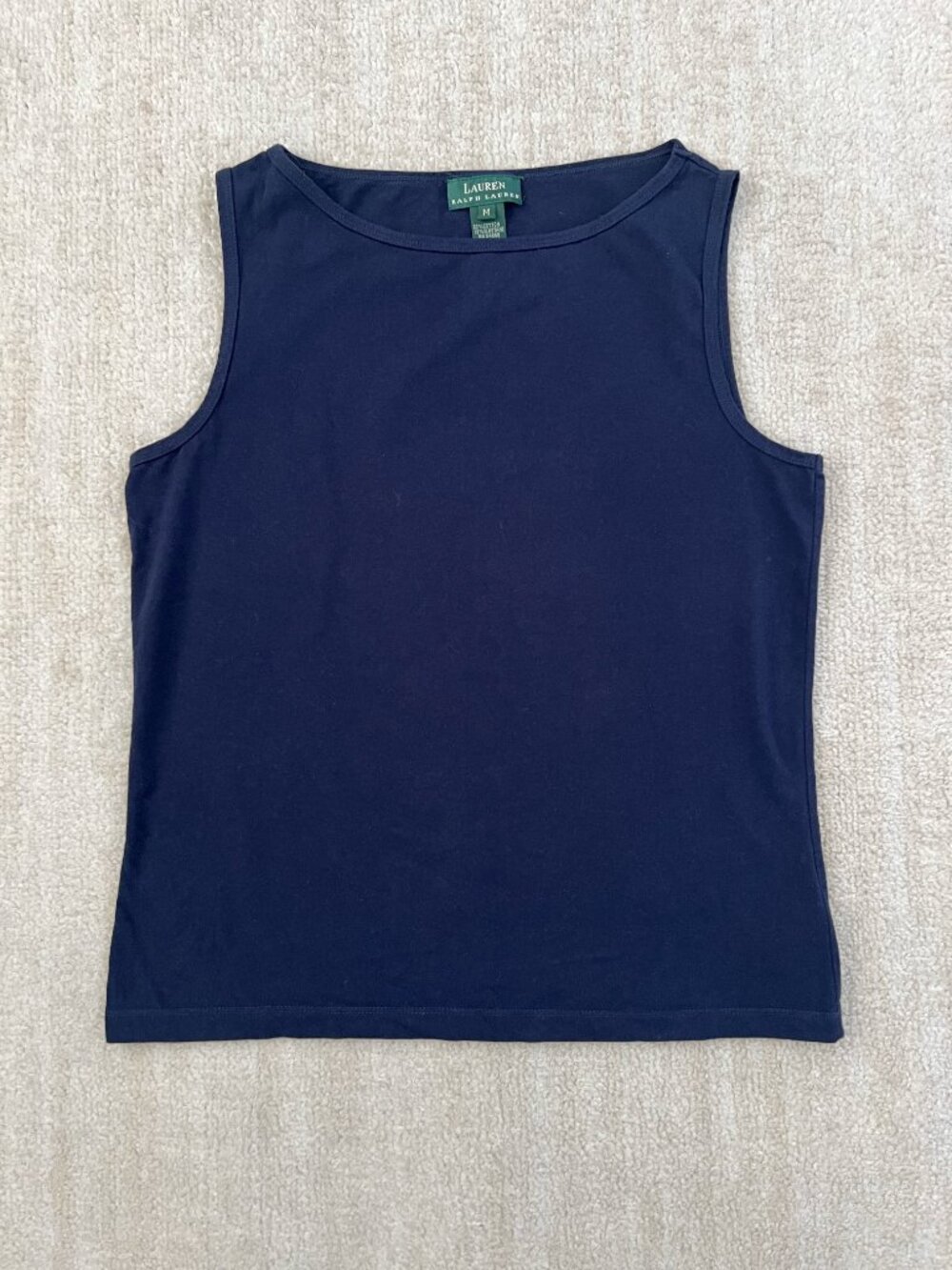 Lauren Ralph Lauren Womens Boatneck Blue Cotton Knit Tank Top M